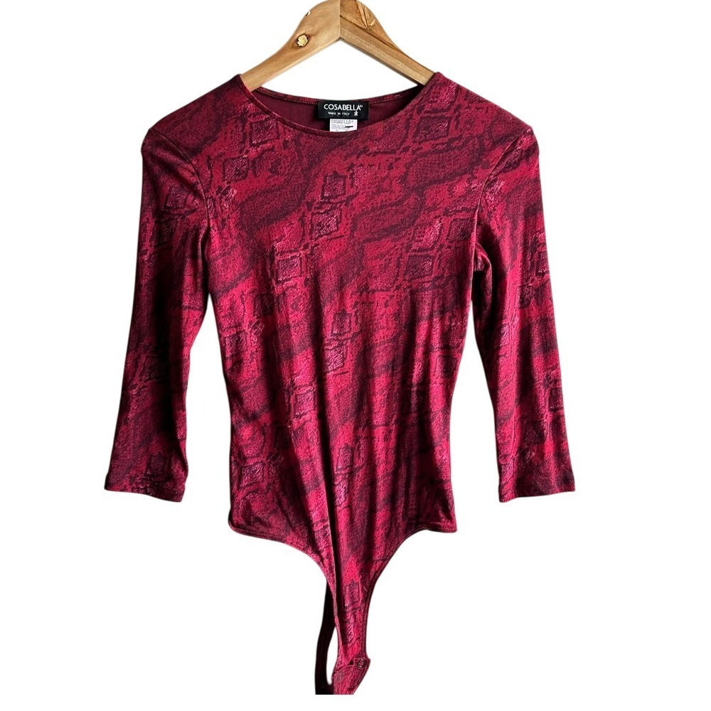 VTG Cosabella Made in Italy Bodysuit Red Snakeskin Print Lined Medium Top‎ Mesh